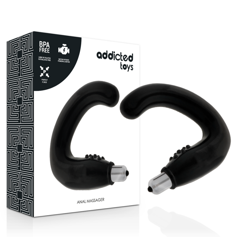 Masajeador anal negro de la marca ADDICTED TOYS, con diseño ergonómico y material suave para uso íntimo.