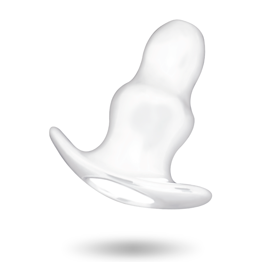 Dilatador anal mediano transparente de 11 cm de la marca ADDICTED TOYS, con diseño ergonómico y material suave.