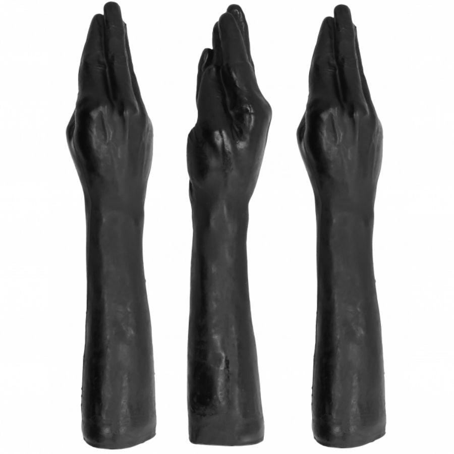 Puño gigante negro de 40 cm de la marca ALL BLACK, con textura detallada y tamaño impresionante para uso sensual.