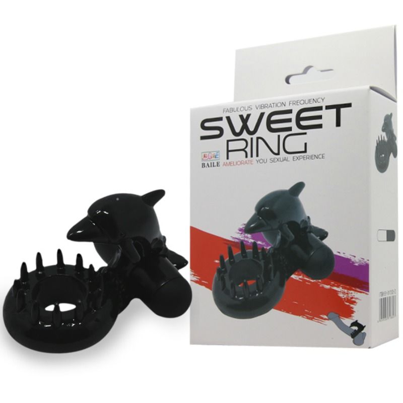 Anillo estimulador clítoris BAILE Sweet Ring con diseño de delfín, hecho de material suave y flexible para placer íntimo.