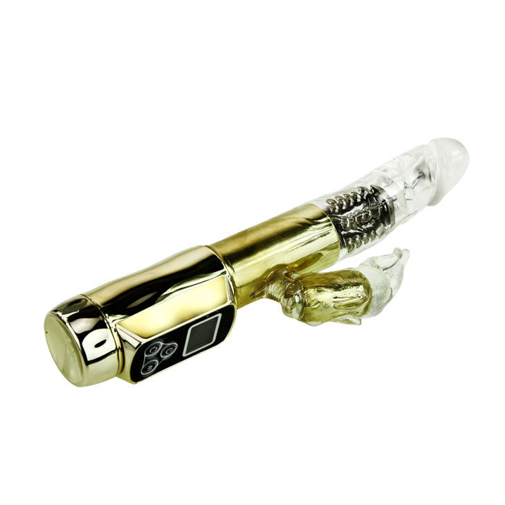 BAILE ROTATIONS Rabbit Siberia Passion Gold vibrator with sleek design and vibrant colors on a white background.