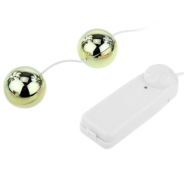 Bolas chinas doradas de la marca BAILE STIMULATING, vibrador para entrenamiento y estimulación íntima.