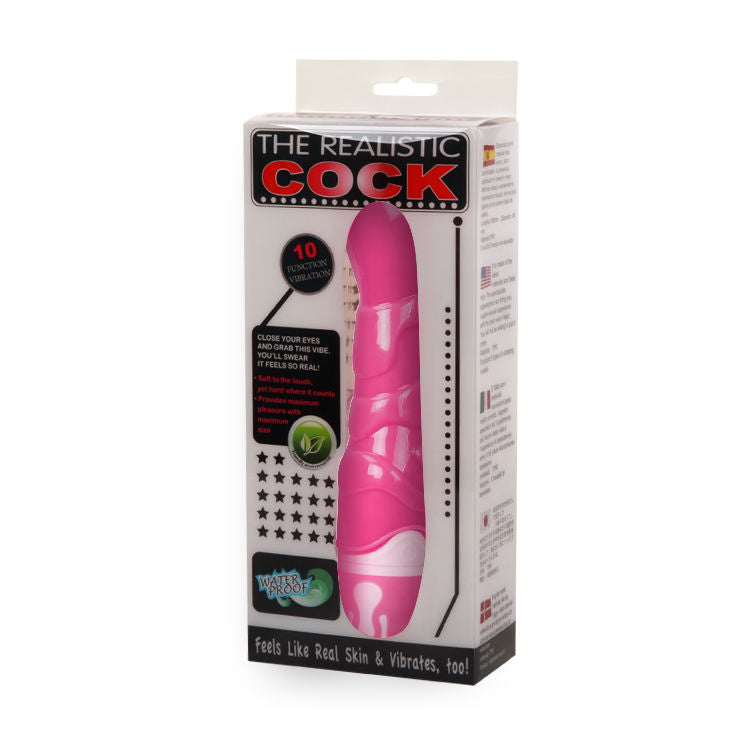 Vibrador realista rosa de 21.8 cm de la marca BAILE VIBRATORS, con detalles que simulan un pene.