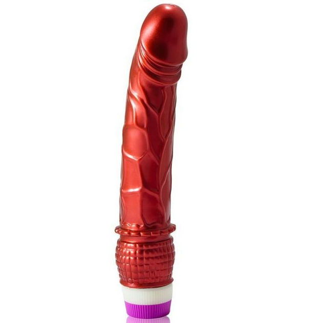 Realistic 23 cm red vibrator from BAILE VIBRATORS, showcasing lifelike details and a smooth texture.