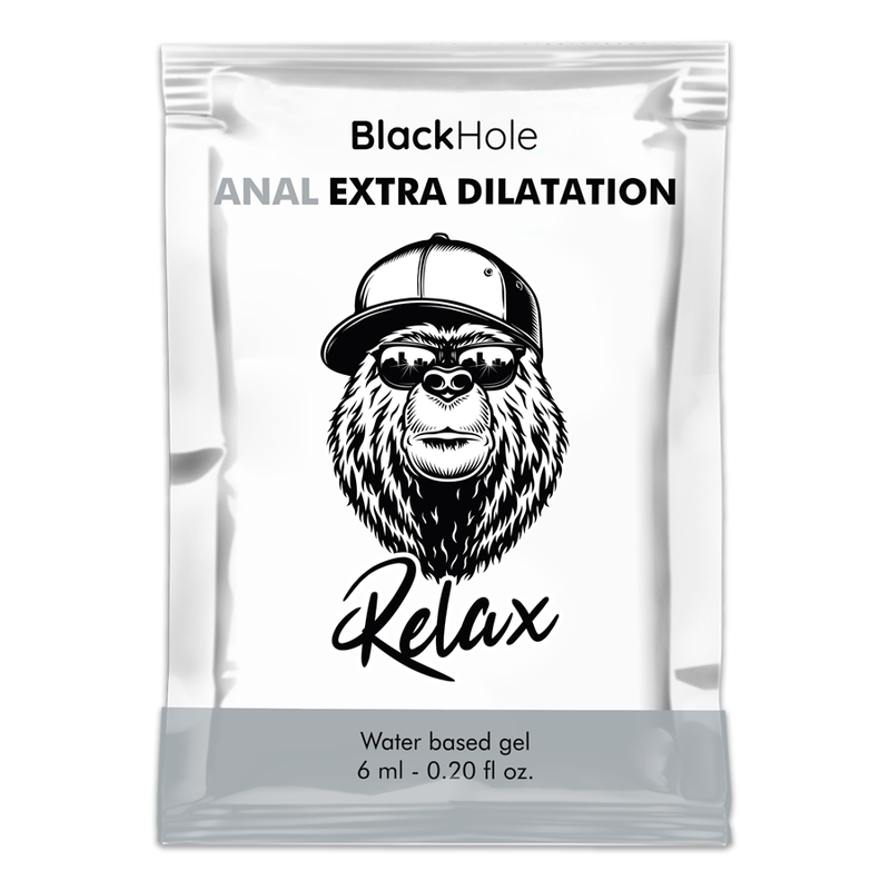 Gel base de agua BLACK HOLE para dilatación anal, frasco monodosis de 6 ml, fórmula lubricante y segura para uso anal.