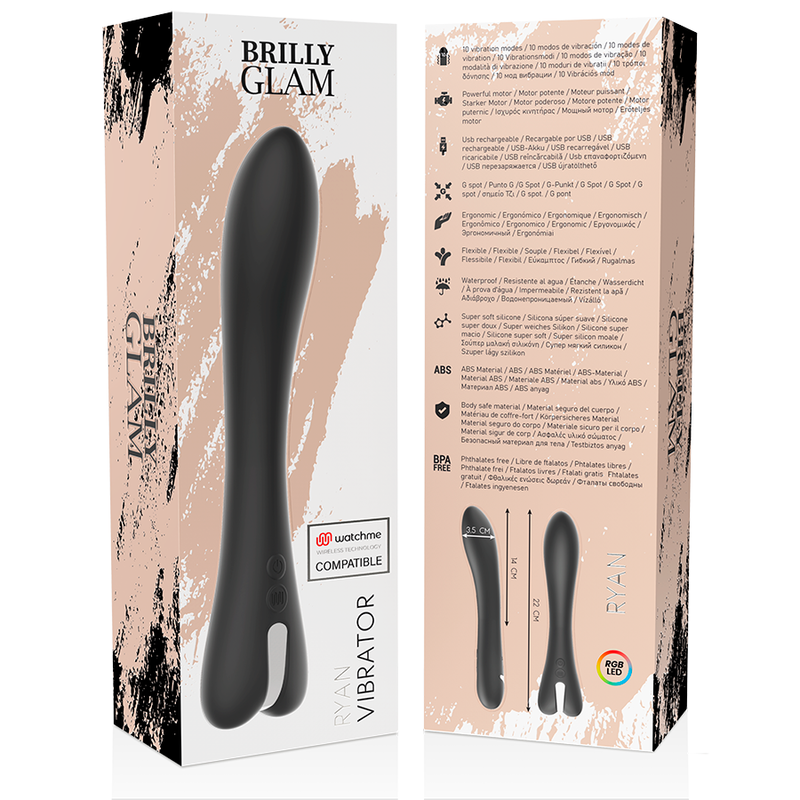 Vibrador BRILLY GLAM Ryan compatible con tecnología WatchMe Wireless, diseño elegante y compacto en colores vibrantes.