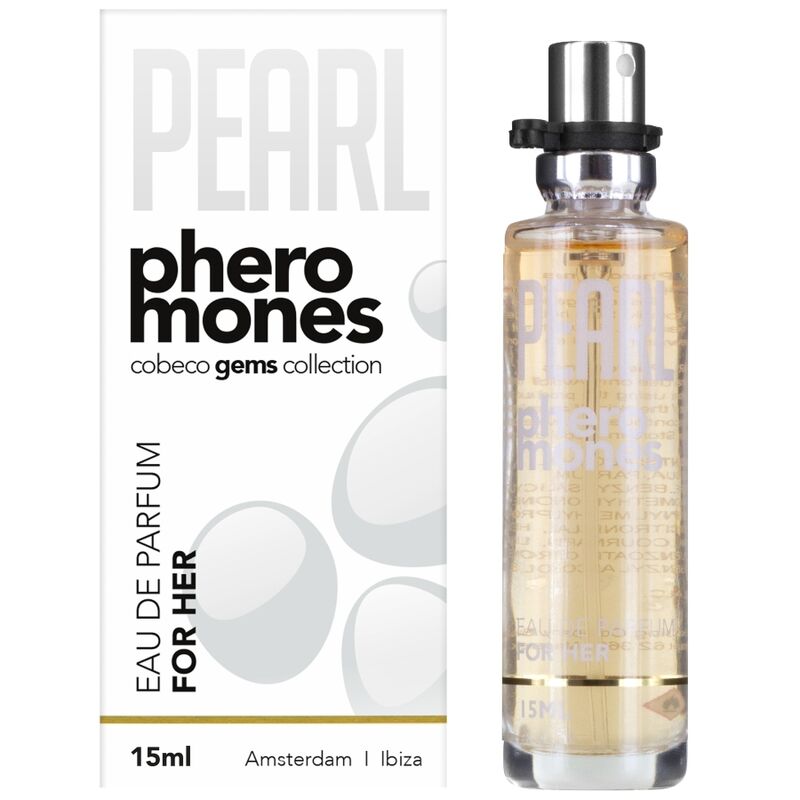 Perfume de feromonas femeninas COBECO Pearl Pheromones en frasco de 15 ml, fragancia seductora y elegante.