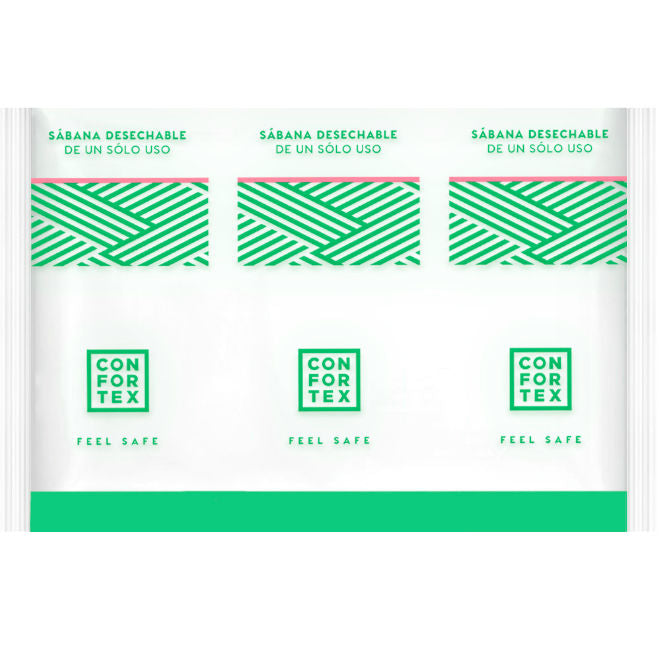 Sábanas higiénicas desechables de CONFORTEX en bolsa individual, protección y comodidad para uso personal o profesional.