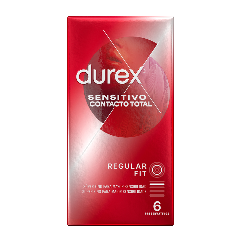 Durex Sensitivo Contacto Total condoms pack of 6, featuring ultra-thin design for enhanced sensitivity and comfort.