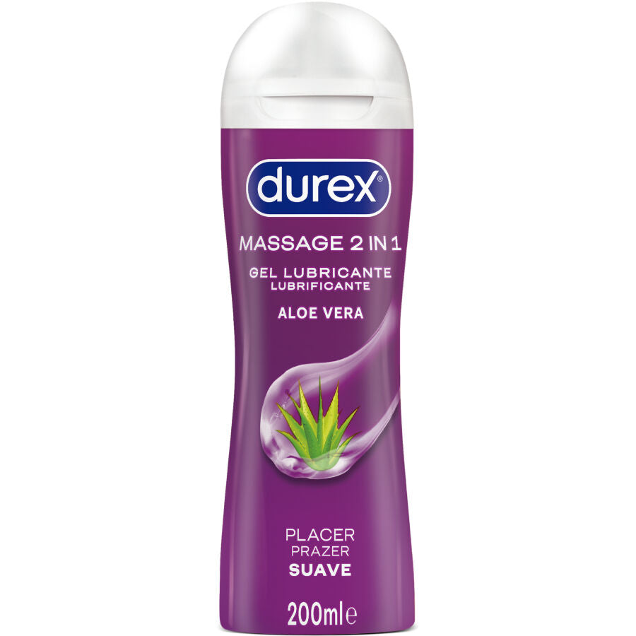 DUREX aloe vera massage gel lubricant in a 200 ml bottle with a smooth texture for intimate moments.