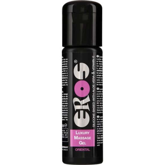 EROS Luxury Oriental Massage Gel 100 ML bottle with elegant design and label showcasing its rich texture and color.