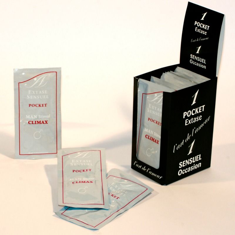Vial de 10 ml de EXTASE SENSUAL Climax Estimulante Masculino, envase con etiqueta y gotero para uso personal.
