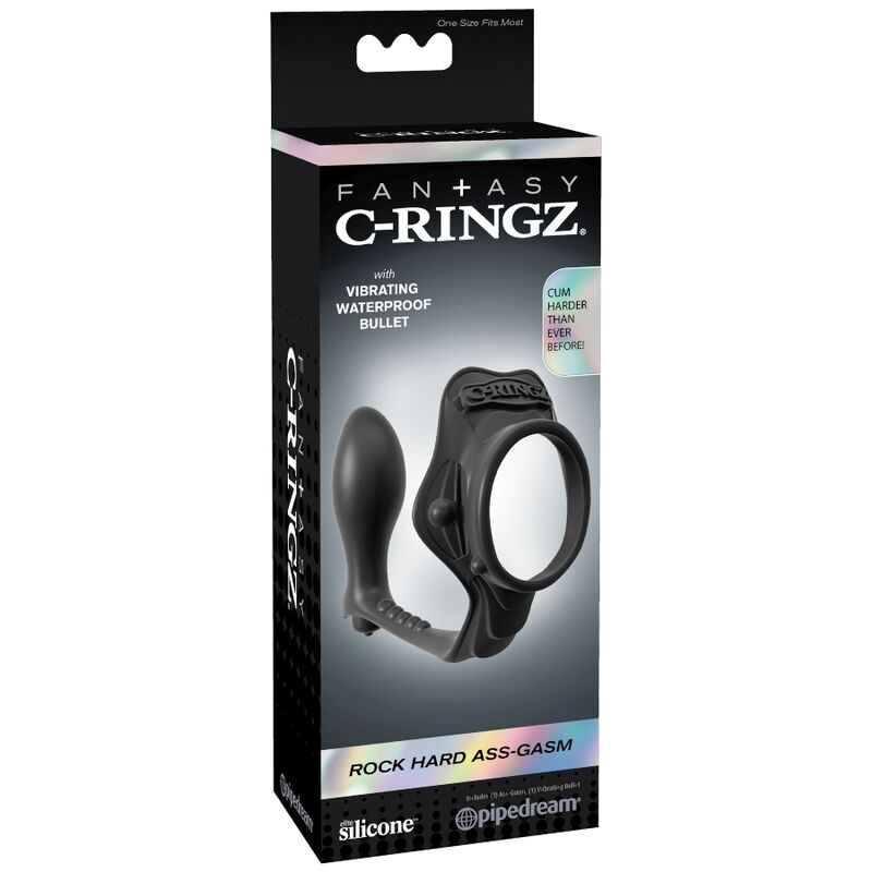 Fantasy C-Ringz Rock Hard enhancer ring with anal plug, showcasing its sleek design and versatile features.