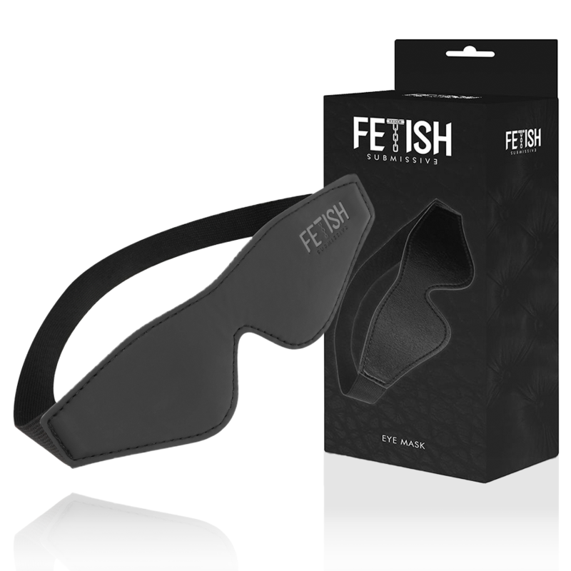 Antifaz de cuero vegano con forro de neopreno, estilo BDSM, de la marca Fetish Submissive Bondage, para juegos de sumisión.