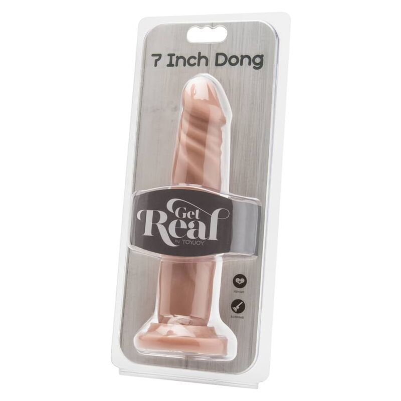 Vibrador natural de 18 cm de la marca GET REAL, con forma realista y textura suave para placer sensual.