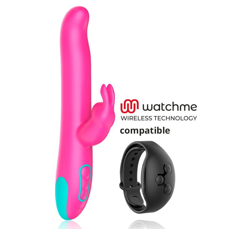 Vibrador y rotador con tecnología inalámbrica WatchMe de Happy Loky, diseño de conejo Pluto para placer sensual.
