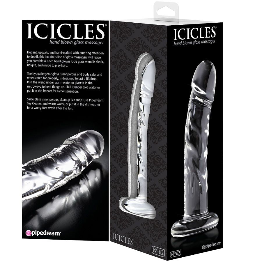 ICICLES N. 62 glass massager with a smooth, curved design and elegant finish, perfect for sensual massage experiences.