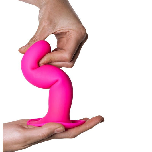 Dildo de silicona fucsia ADRIEN LASTIC HITSENS 4, con textura y forma realista para placer íntimo.