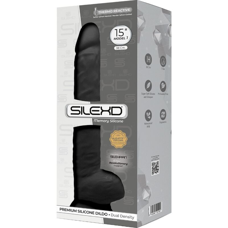 SILEXD - MODELO 1 PENE REALÍSTICO SILICONA PREMIUM SILEXPAN NEGRO 38 CM