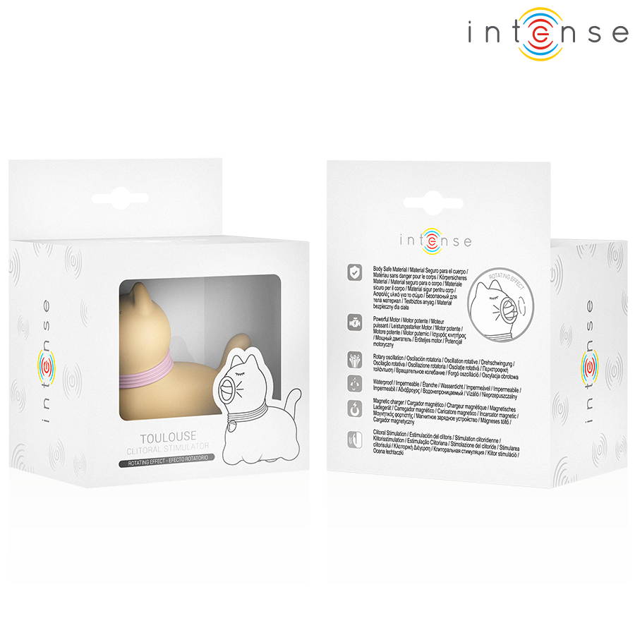 Estimulador con lengua rotativa de 360° en color amarillo de la marca INTENSE FUN, modelo Toulouse, para uso íntimo.