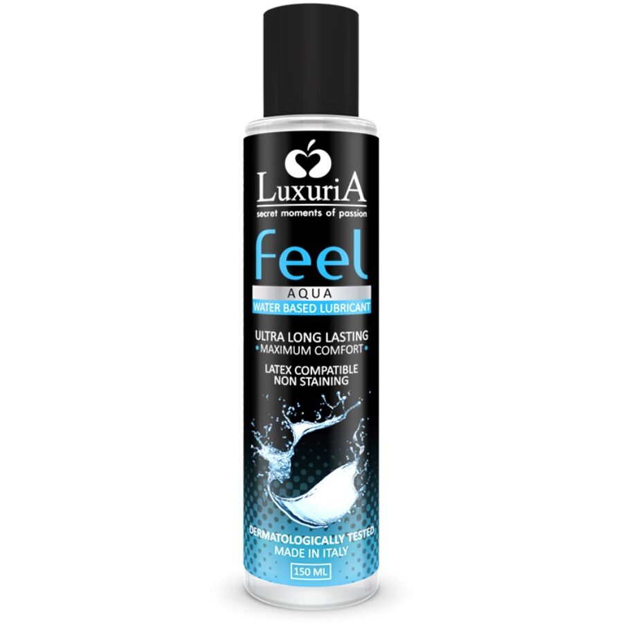 Lubricante base agua Intimateline Luxuria Feel en botella de 150 ml, ideal para uso íntimo y suave en la piel.