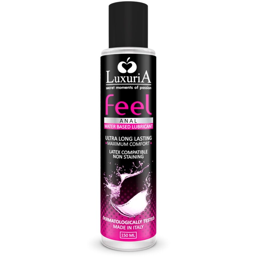 Lubricante íntimo base agua para uso anal de 150 ml de la marca INTIMATELINE LUXURIA, textura suave y fácil de aplicar.