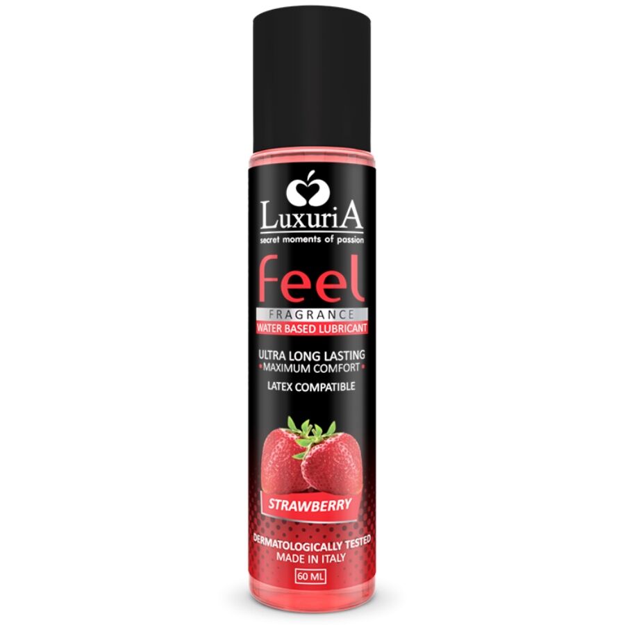 INTIMATELINE LUXURIA Feel Water-Based Strawberry Lubricant 60 ml bottle with a vibrant pink label and cap.