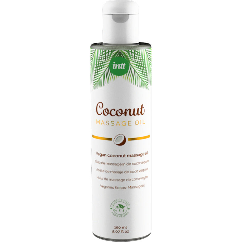 INTT VEGAN LINE soothing vegan massage oil with coconut flavor, relaxing and moisturizing for skin.