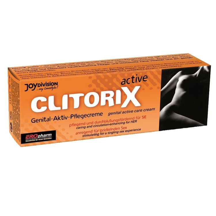 JOYDIVISION EROPHARM Clitorix Active Cream for women in a 40ml tube, displayed with a soft-focus background.