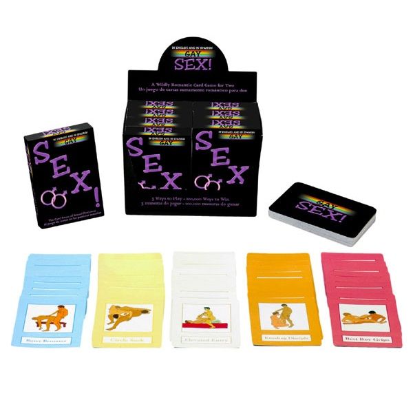 KHEPER GAMES Gay Sex Cards featuring various sexual positions in both Spanish and English.