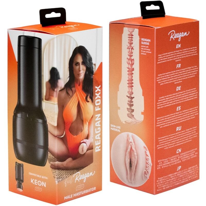 Masturbador KIIROO Feel Reagan Foxx de la colección Stars, con detalles realistas y diseño ergonómico, en tono neutro.