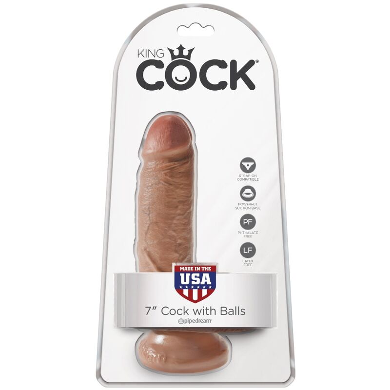Pene realista King Cock con testículos, color caramelo, de 13.2 cm, con detalles anatómicos y textura realista.
