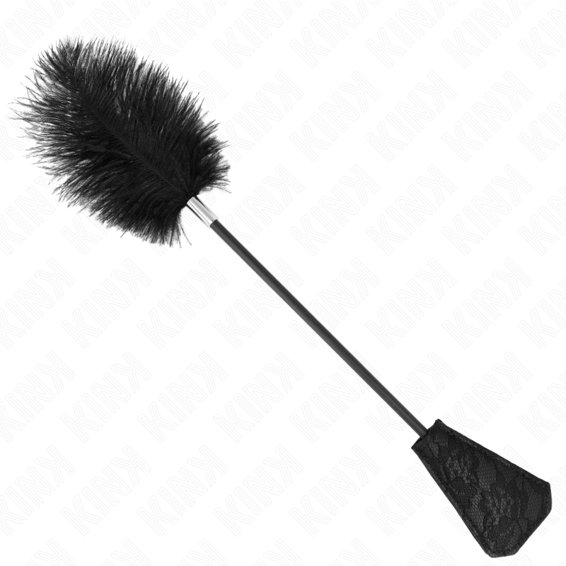 KINK feather tickler with lace handle, 56 cm long, featuring soft ostrich feathers for gentle teasing and playful fun.