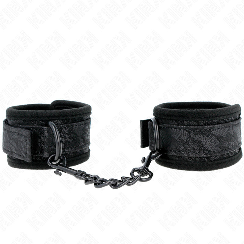Muñequera ajustable de encaje y neopreno negro de la marca KINK, tamaño 20-29 cm, 5 cm de ancho, para restricción de muñecas.