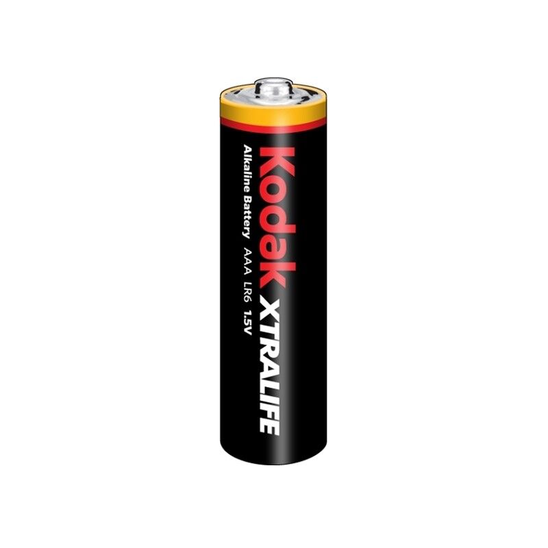 Pila alcalina AAA KODAK XTRALIFE en blister de 4 unidades, batería duradera para dispositivos electrónicos.