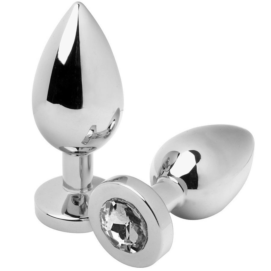 Small transparent diamond anal plug by Metal Hard, measuring 5.71cm, showcasing a sleek design and smooth finish.