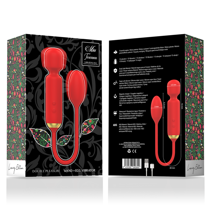 MIA Toscana Double Pleasure Wand with Huevo Vibrador, pink and white body, textured surface, designed for dual stimulation.
