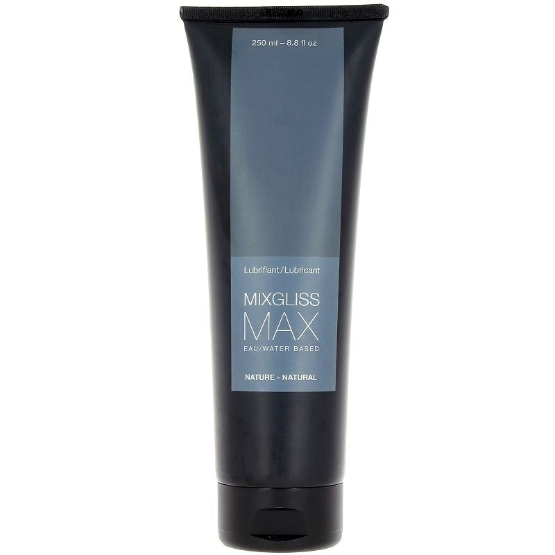 MIXGLISS MAX anal dilating lubricant in a 250ml bottle, featuring a sleek design and easy-to-use pump dispenser.