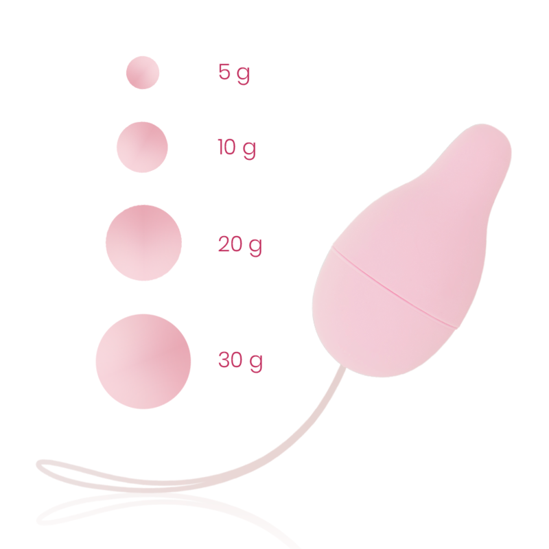 Sistema de pesos para suelo pélvico OHMAMA, desarrollador Kegel de la marca OHMAMA, con variedad de pesos para ejercicios.