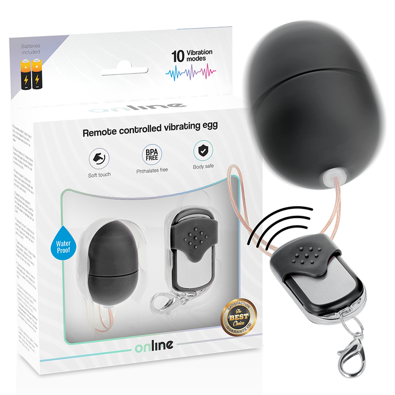 Huevo vibrador control remoto negro de la marca ONLINE, con diseño compacto y funcional para placer personal.