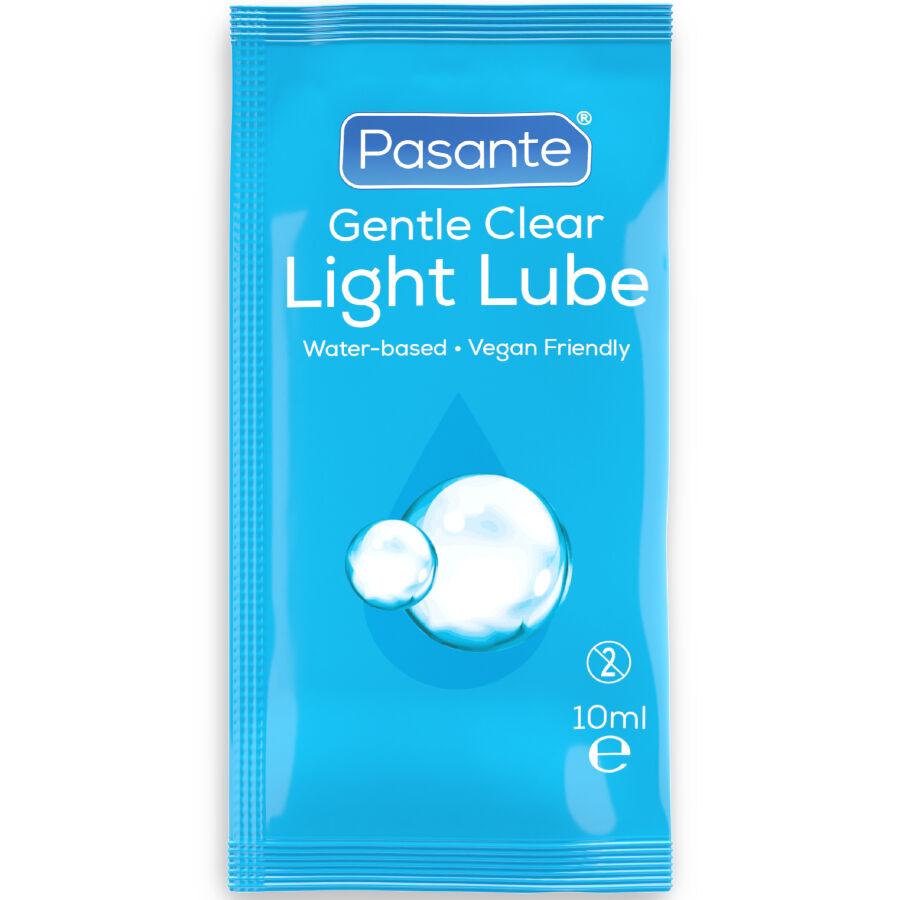 Lubricante a base de agua Pasante Light en envase de 10 ml, ideal para uso personal y sensación suave.