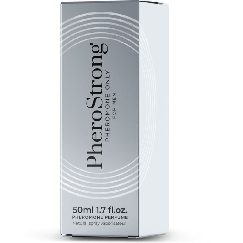 Perfume con feromonas para hombre de 50 ml de la marca PHEROSTRONG, frasco con diseño elegante y etiqueta visible.