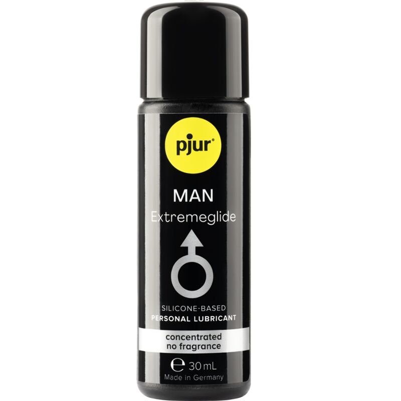 Lubricante para hombre PJUR MAN PREMIUM en frasco de 30 ml, con etiqueta blanca y detalles azules.
