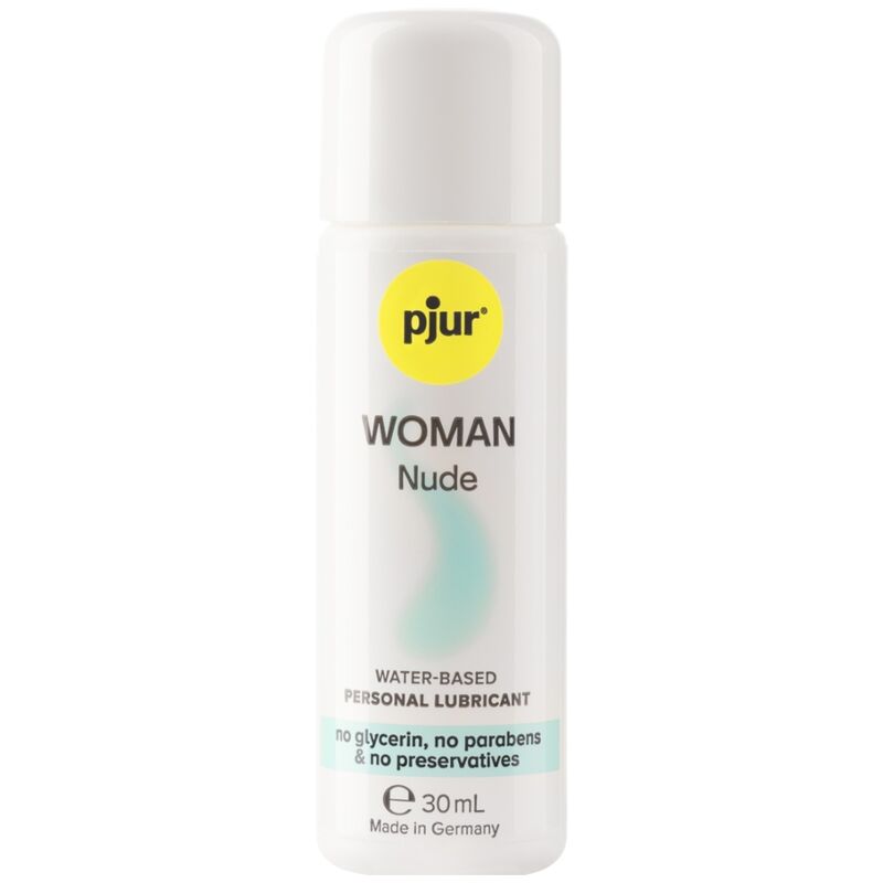 Lubricante base agua PJUR Woman Nude en envase de 30 ml, líquido transparente y suave para uso personal y íntimo.