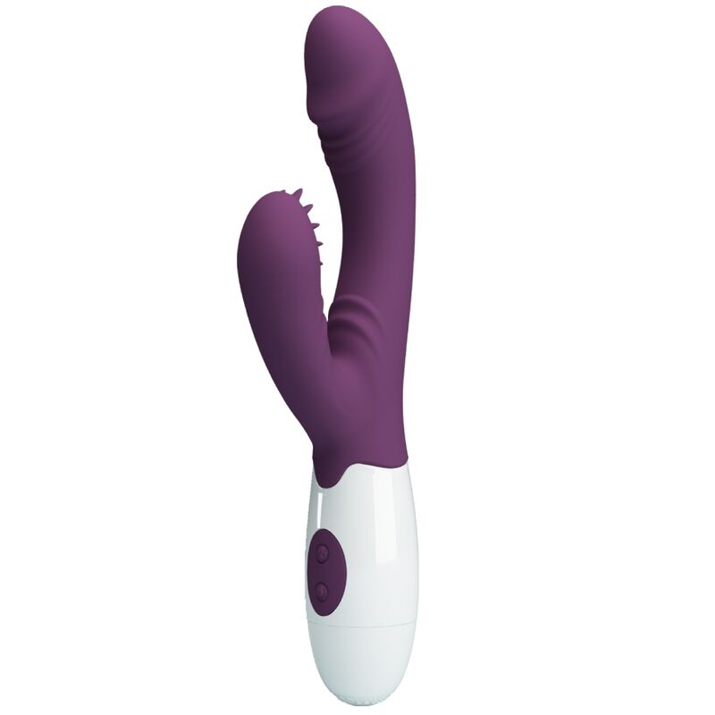 Vibrador rabbit y estimulador punto G de color morado de la marca PRETTY LOVE FLIRTATION, con diseño ergonómico y texturizado.