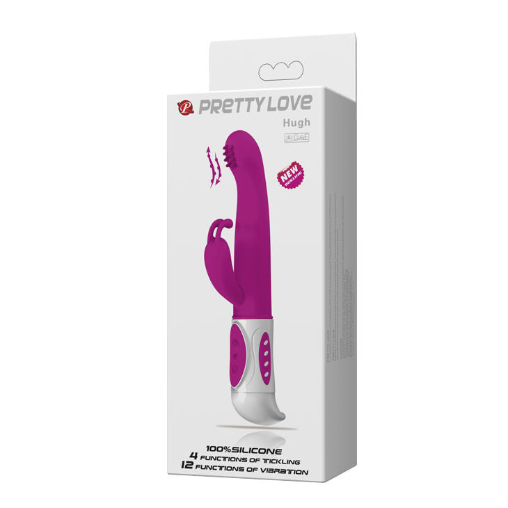 Pretty Love Smart Hugh Rabbit Lila, a purple silicone rabbit vibrator with dual motors and textured design for enhanced pleasure.