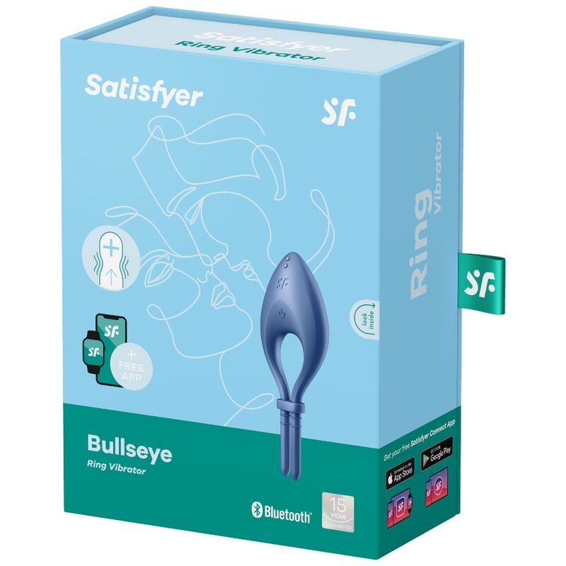 Anillo vibrador Satisfyer Bullseye en color azul con control a través de la app, diseñado para estimulación íntima.