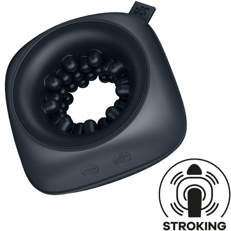 Anillo masturbador y vibrador SATISFYER RING con textura suave, diseñado para placer y estimulación en color negro.