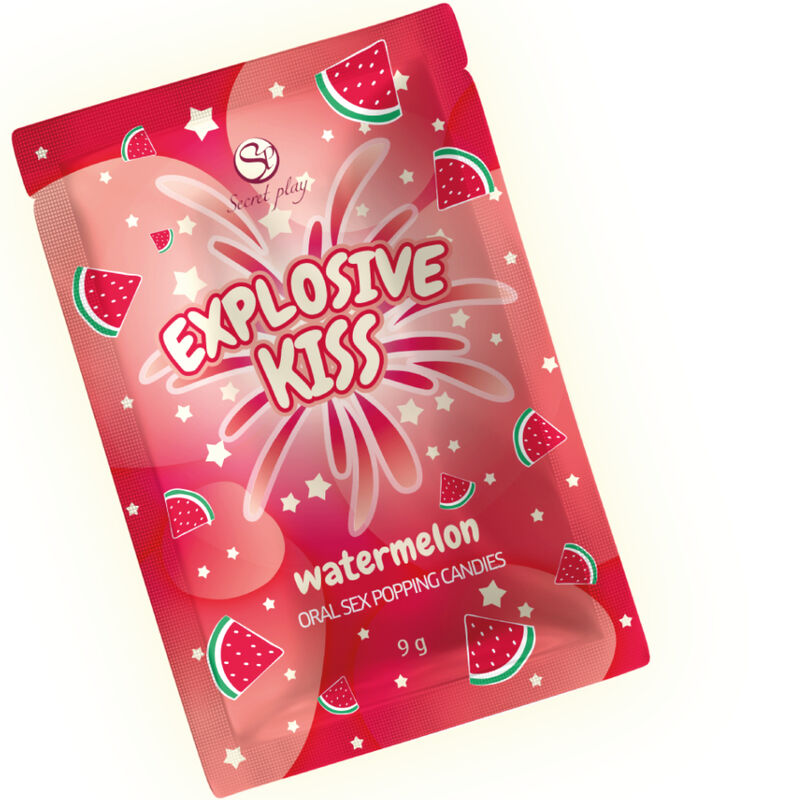 Caramelos explosivos sabor sandía de la marca Secret Play, con envoltorio colorido y diseño llamativo para diversión.