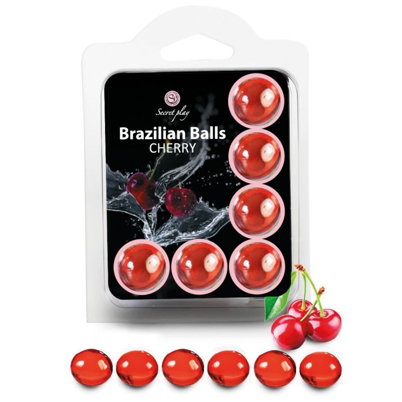 Pelotas brasileñas SECRETPLAY COSMETIC en color cereza, diseño compacto y suave para uso personal y bienestar.